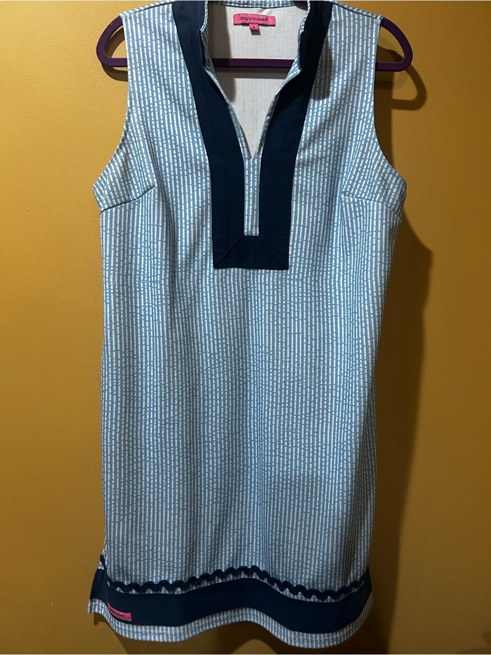 Simply Southern Light Blue Sleeveless Mini Dress with Navy Trim…Adorbs🩷🩷🩷